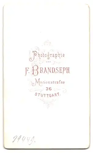 Fotografie F. Brandseph, Stuttgart, Marienstrasse 36, Bürgerliche Dame mit einem Hut