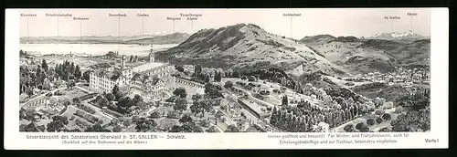 Klapp-AK St. Gallen, Generalansicht des Sanatoriums Oberwaid mit Lindau und Bregenz