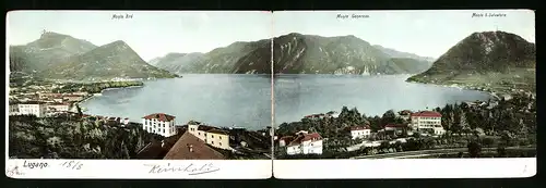 Klapp-AK Lugano, Seeblick mit Monte Bré, Monte Generoso und Monte S. Salvatore