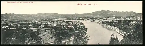 Klapp-AK Linz a. d. Donau, Totalansicht aus der Vogelschau