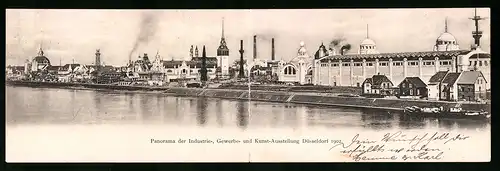 Klapp-AK Düsseldorf, Panorama der Industrie-, Gewerbe- und Kunstausstellung, 1902