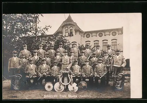AK Berlin-Neukölln, Schützen-Club Diana mit Blasinstrumenten