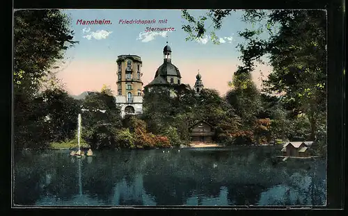 AK Mannheim, Friedrichspark mit Sternwarte, Planetarium