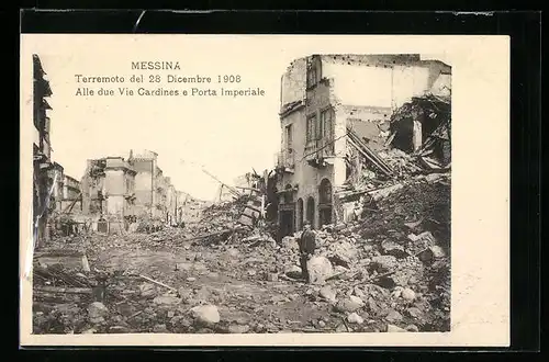 AK Terremoto, Erdbeben 1908, Zerstörte Gebäude einer Strasse