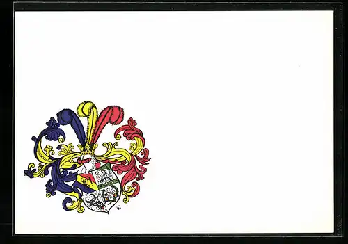 Künstler-AK Darmstadt, Corps Obotritia, Ritterhelm und Studentenwappen