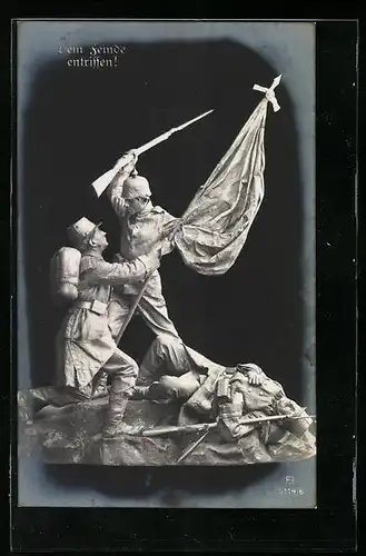 AK Dem Feinde entrissen!, Vermenschlichte Statue von drei Soldaten
