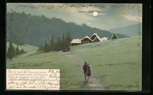 Künstler-AK Alfred Mailick: Landschaft mit Paar bei Mondschein