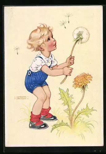 Künstler-AK Ilse Wende-Lungershausen: Junge mit grosser Pusteblume