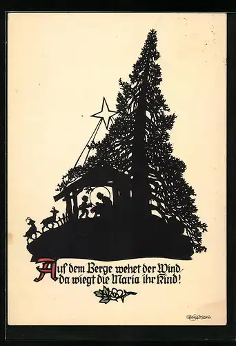 Künstler-AK Georg Plischke: Maria mit Jesuskind in der Krippe unter einem Baum