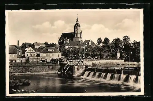AK Penig /Sa., Ortsansicht mit Kirche