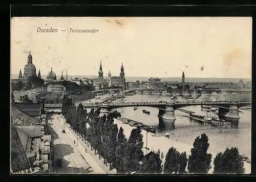 AK Dresden, Terrassenufer mit Frauenkirche