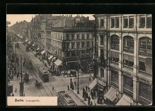 AK Berlin, Leipzigerstrasse mit Strassenbahnen