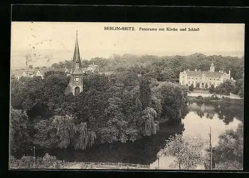 AK Berlin-Britz, Panorama mit Kirche und Schloss