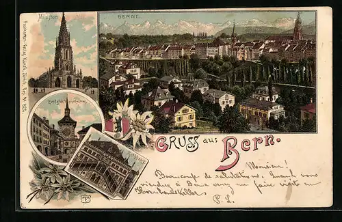 Lithographie Bern, Ortsansicht, Münster, Zeitgleichenthurm