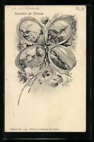 Passepartout-AK Cernier, Hotel des Postes, L`Eglise, Entrée du Village