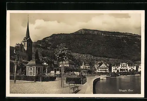 AK Weggis, Quai mit Kirche