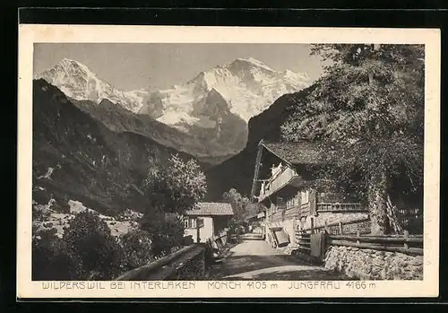 AK Wilderswil bei Interlaken, Dorfpartie mit Blick auf Mönch und Jungfrau