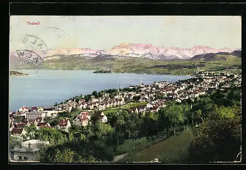 AK Thalwil, Ortsansicht mit Bergpanorama