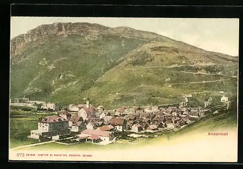 AK Andermatt, Ortsansicht mit Blick auf Berg
