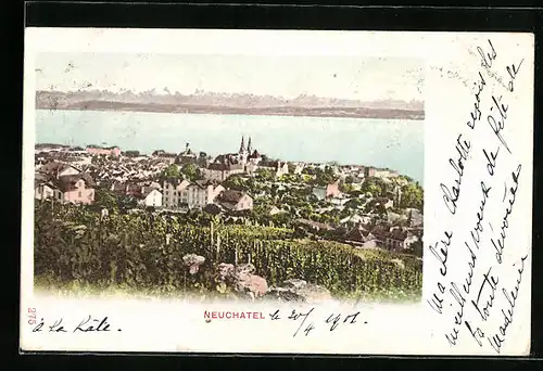AK Neuchatel, Ortsansicht vor Neuenburgersee