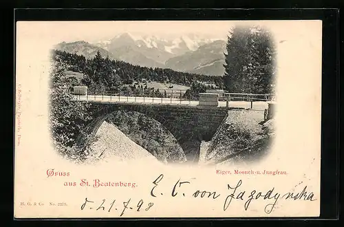 AK St. Beatenberg, Brücke mit Eiger, Mönch und Jungfrau