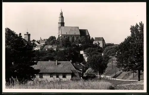 Fotografie Brück & Sohn Meissen, Ansicht Kamenz i. Sa., Partie im Ort mit Blick zur Kirche