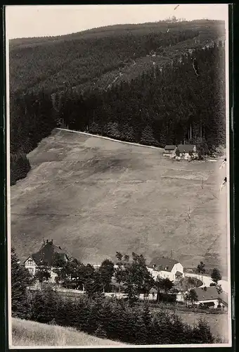 Fotografie Brück & Sohn Meissen, Ansicht Wildenthal i. Erzg., Blick in das Tal mit dem Hotel zur Post