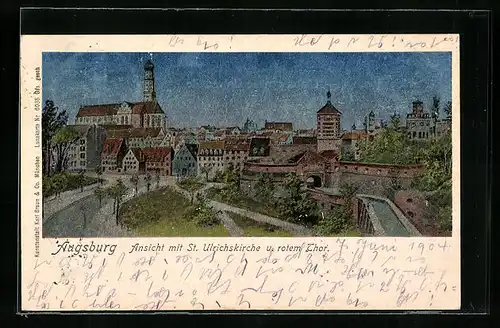 Luna-AK Augsburg, Ansicht mit St. Ulrichskirche und rotem Thor