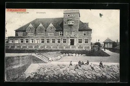 AK Bremerhaven, Strandhalle vom Wasser aus gesehen