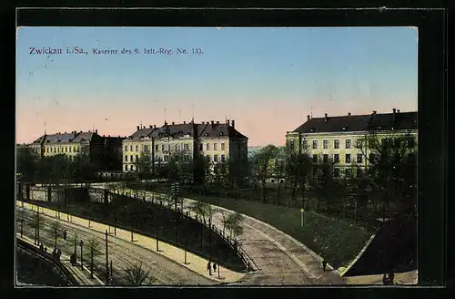 AK Zwickau /Sa., Kaserne des 9. Inf.-Reg. No. 133 aus der Vogelschau