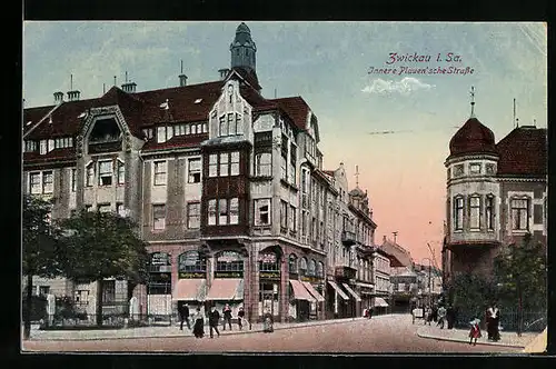AK Zwickau /Sa., Strassenpartie Innere Plauensche Strasse
