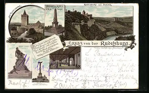 Lithographie Saaleck, Rudelsburg und Denkmäler