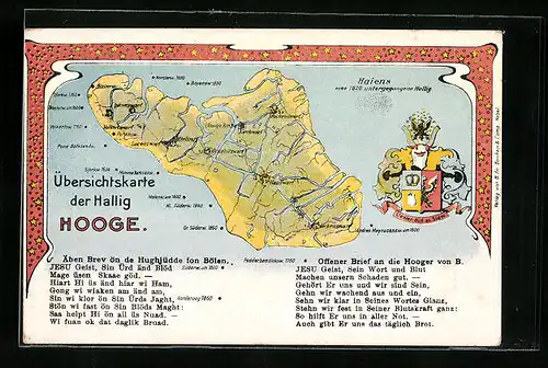 Künstler-AK Hooge, Landkarte mit Wappen