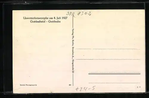 AK Gottleuba, Schäden der Unwetterkatastrophe am 8. Juli 1927