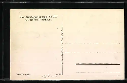 AK Gottleuba, Ortspartie in Trümmern nach der Hochwasserkatastrophe am 8. Juli 1927