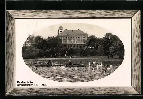 AK Zwickau i. Sa., Schwanenschloss mit Teich