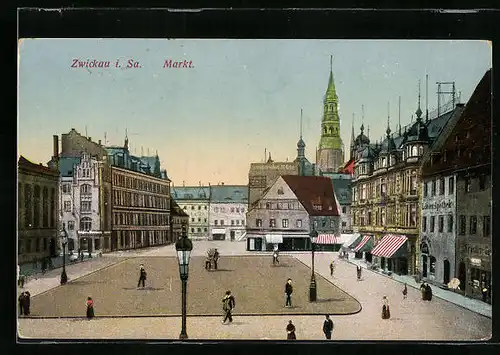 AK Zwickau i. Sa., Strassenpartie am Markt