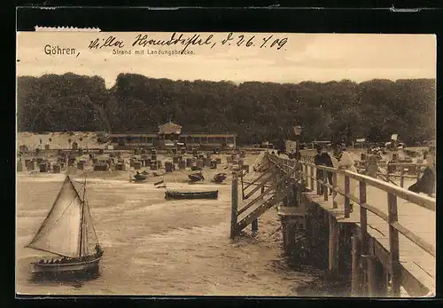 AK Göhren, Strand mit Landungsbrücke