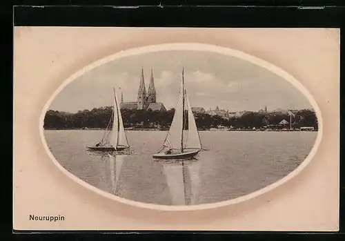 AK Neuruppin, Blick auf die Stadt vom Wasser