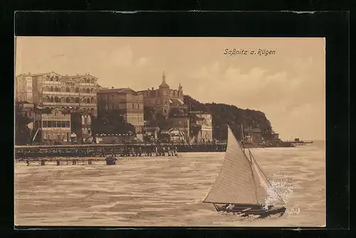 AK Sassnitz a. Rügen, Blick auf die Stadt vom Wasser aus
