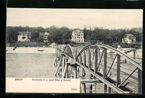 AK Bansin, Seebrücke mit den neuen Villen am Strande