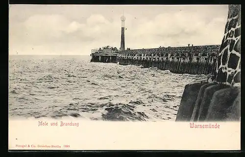 AK Warnemünde, Mole und Brandung
