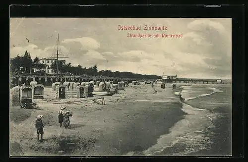 AK Zinnowitz, Strandpartie mit Damenbad