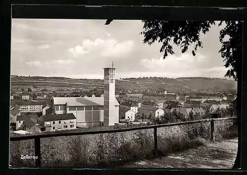 AK Würzburg-Zellerau, Ortsansicht mit Kirche aus der Vogelschau