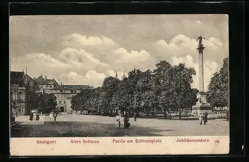 AK Stuttgart, Strassenpartie am Schlossplatz