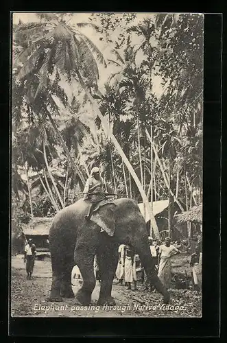 AK Ceylon, Elephant passsing through Native Village