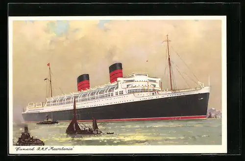 AK Passagierschiff RMS Mauretania der Cunard Line sticht in See