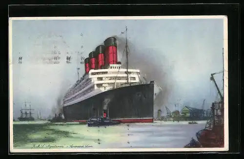 AK Passagierschiff RMS Auitania der Cunard Line in der Bugansicht