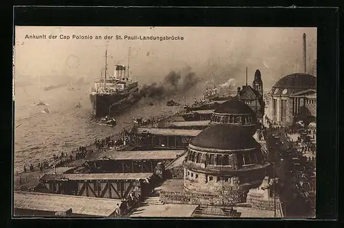 AK Ankunft des Passagierschiffes Cap Polonio an der St. Pauli-Landungsbrücke