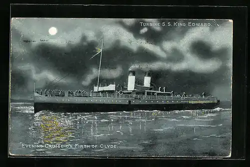 AK Passagierschiff SS King Edward bei der Fahrt im Mondschein
